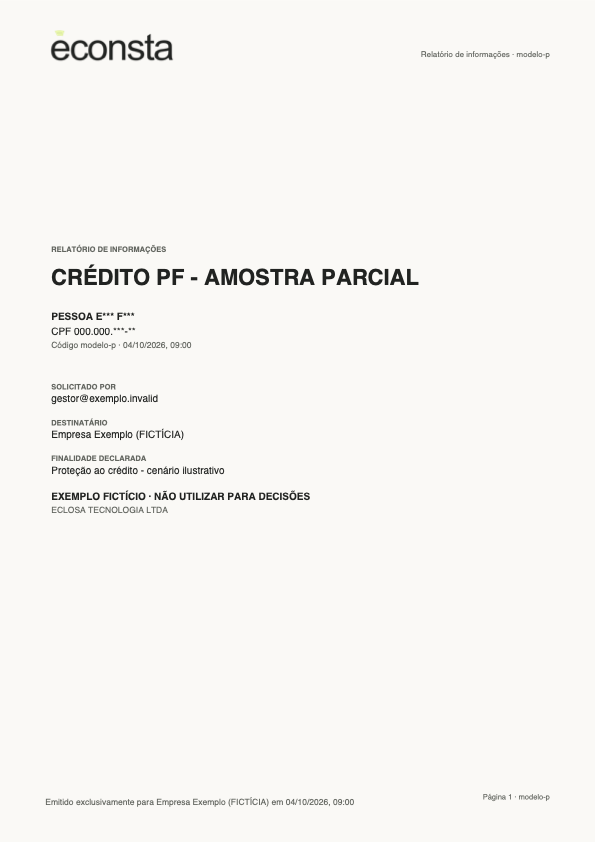 Primeira página do modelo fictício de Crédito PF